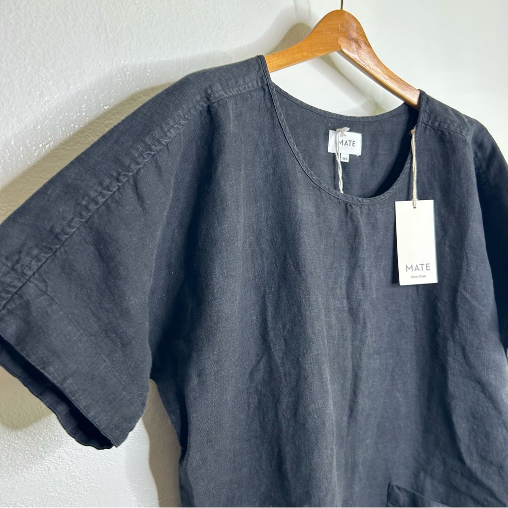 NWT MATE The Label 100% Organic Linen Black Tunic Short Sleeve Midi Dress - Picture 10 of 16